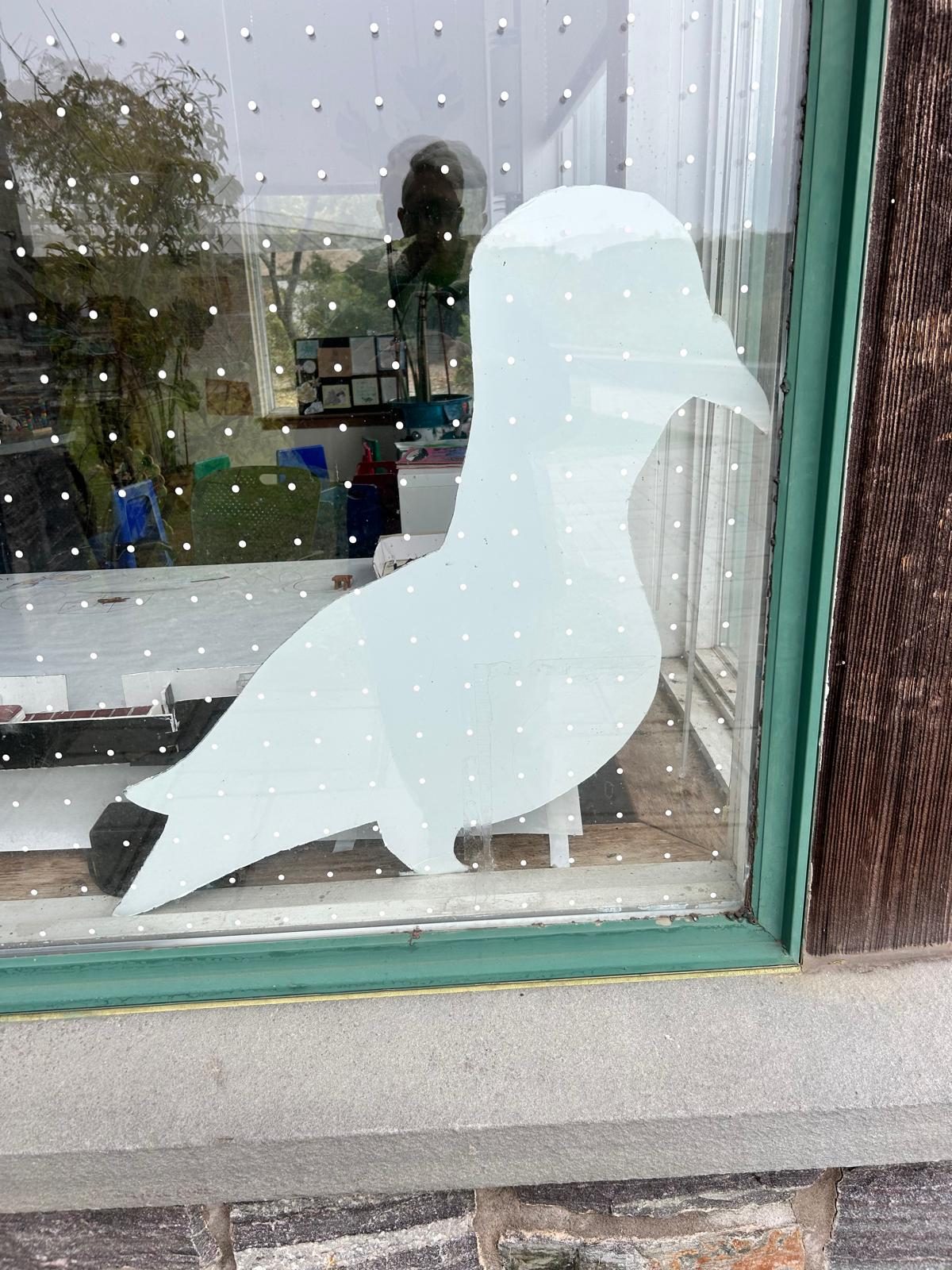 White bird silhouette pasted on a window at the Marine Park Nature Center