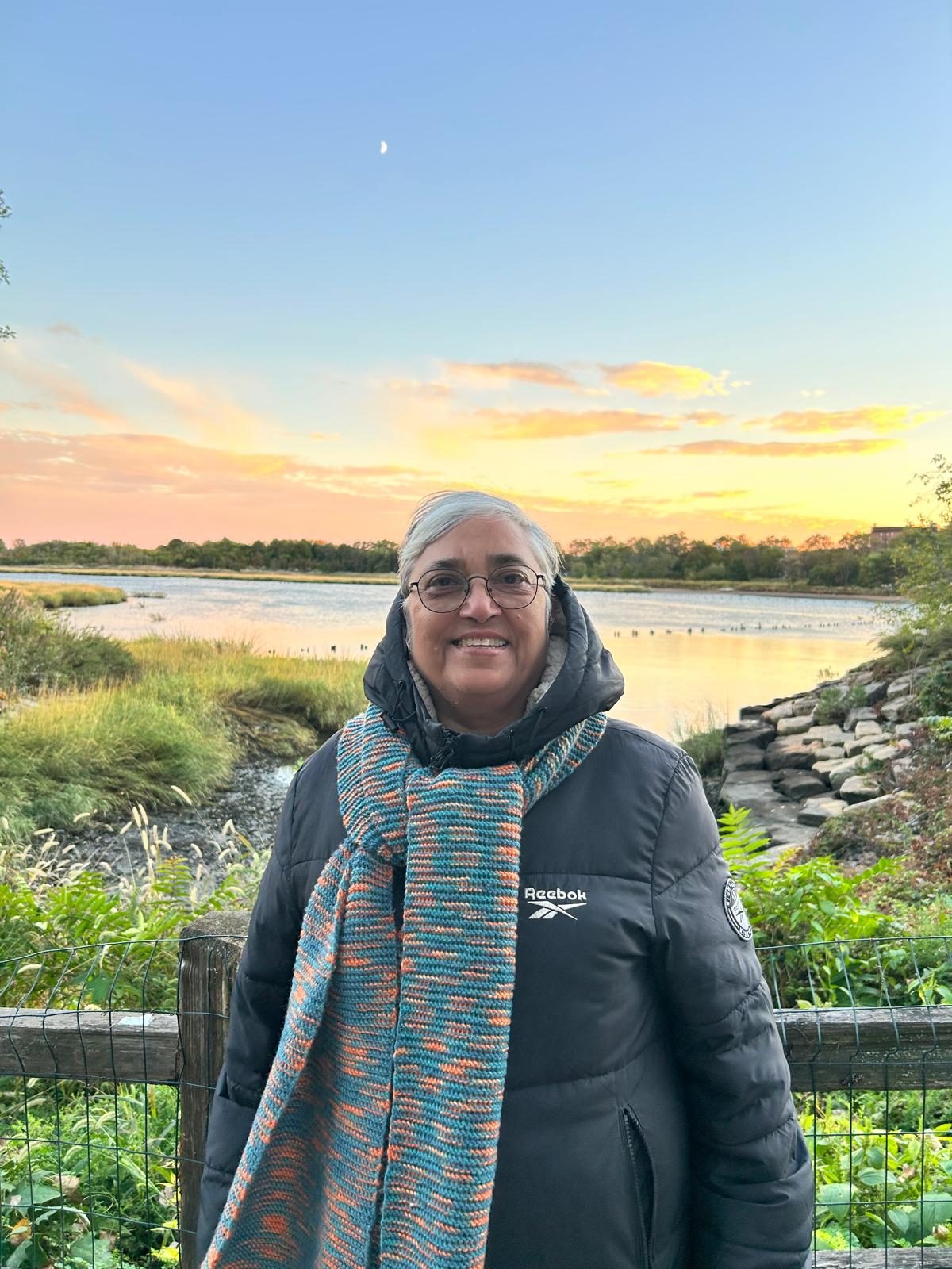 Vandana Ranjan at sunset by the creek, Marine Park Nature Center, Brooklyn