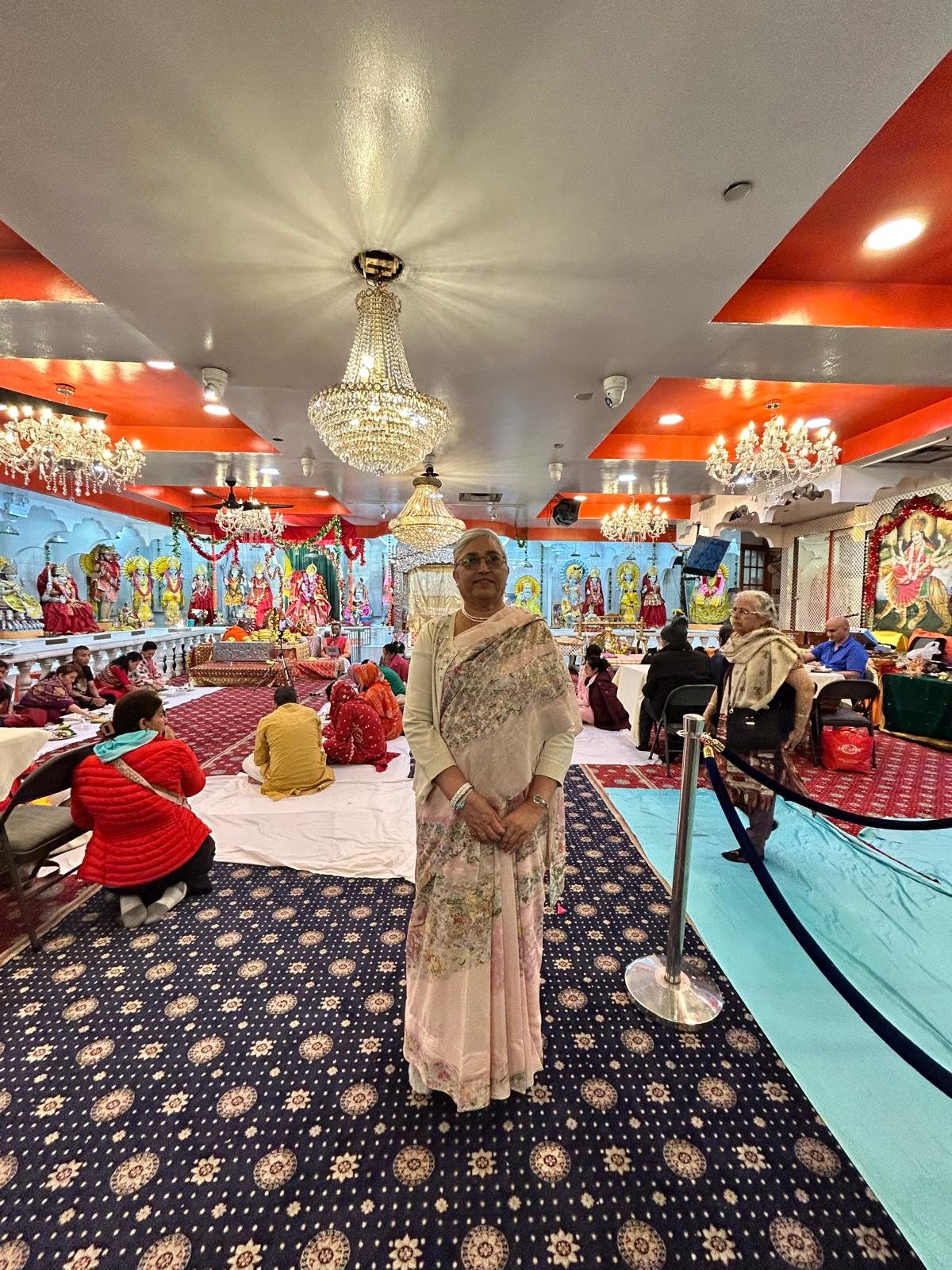 Vandana Ranjan at Satya Narayan temple in Queens during Ashtami prayers